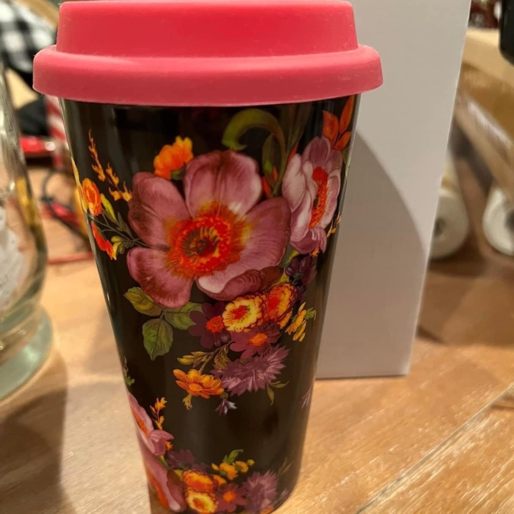 Mackenzie Childs travel cup Black Flower Market